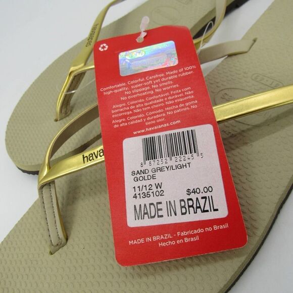 Havaianas Sand Gray Gold Flip Flop Sandals SZ 11/12 - Picture 8 of 9